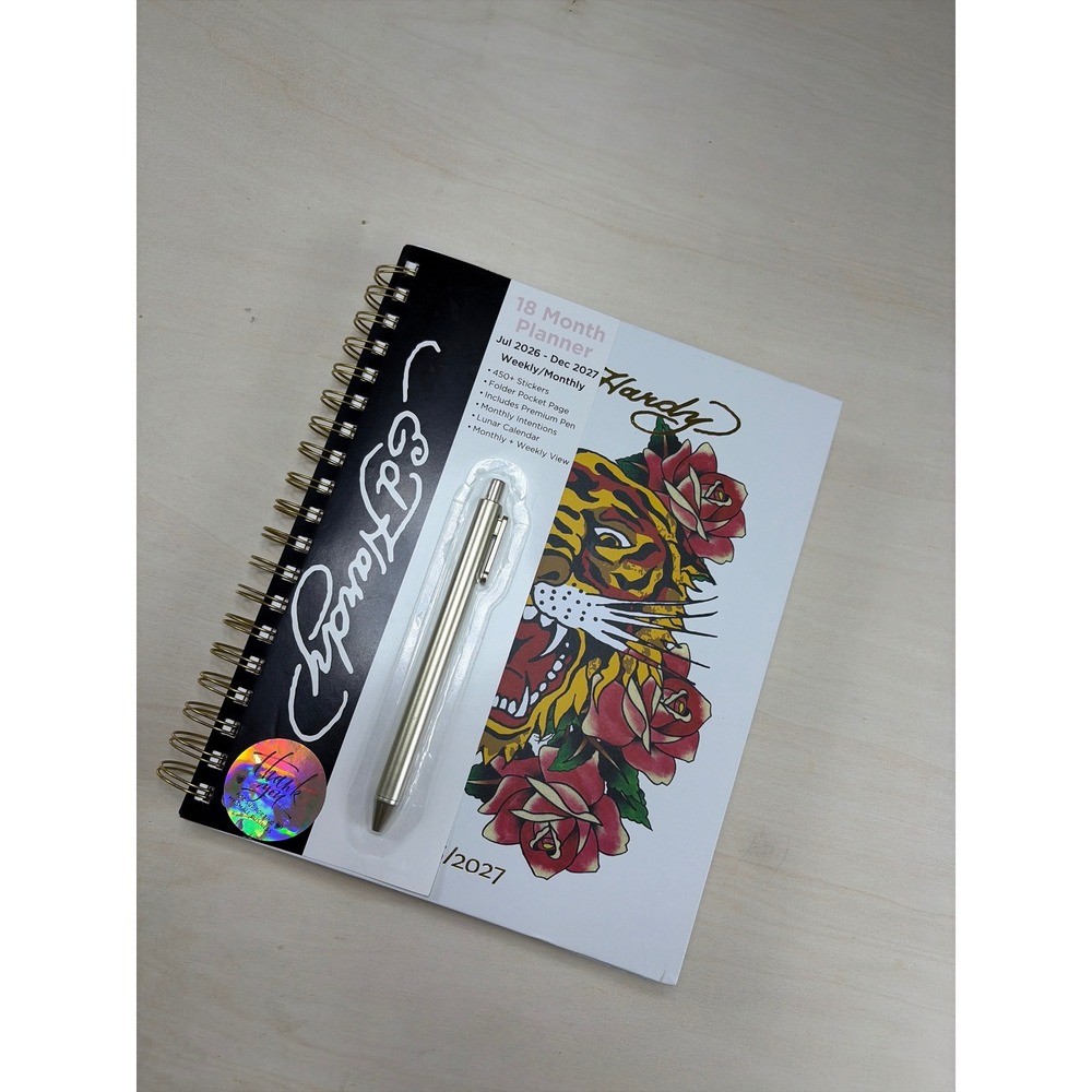 Ed Hardy 18 Month Planner July 2026-Dec 2027Tiger Roses Agenda with Pen Stickers